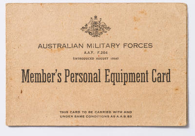 Equipment Card, Australian Military Forces