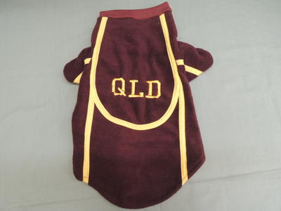 State of Origin dog coat with Queensland Maroons branding