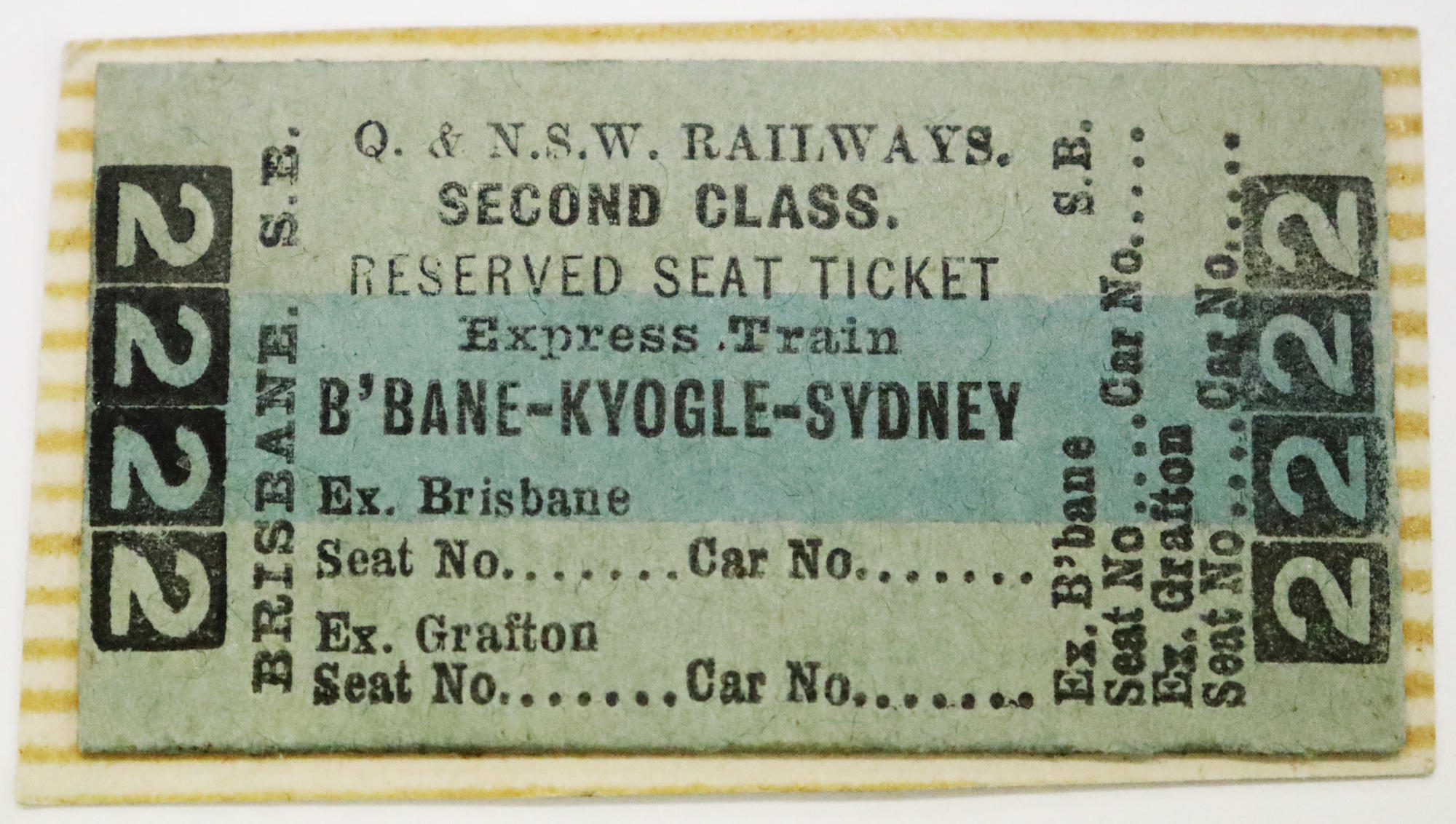 Ticket Brisbane to Sydney (via Kyogle) Second Class Express; R19034